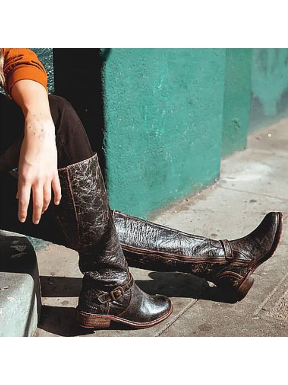 BED STU Glaye Black Lux Distressed Leather Tall Riding Boots Wide Calf size 9.5 - Picture 2 of 16